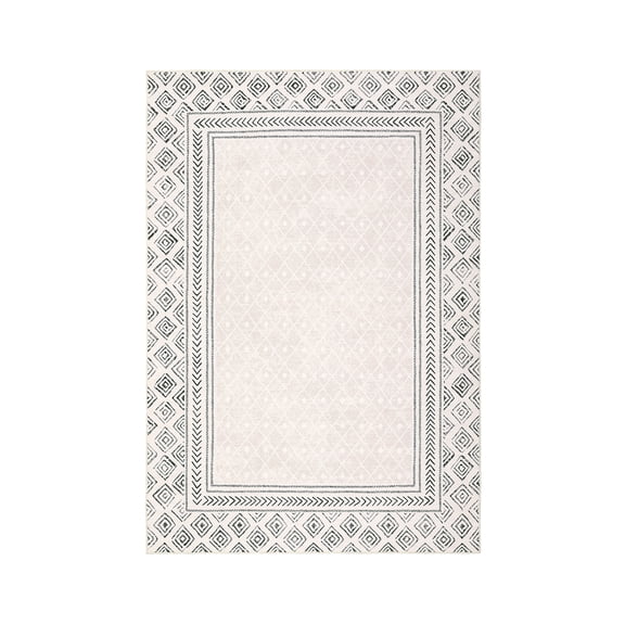 Anti-Skid Washable Runner Rug Solid Carpet, Low Pile Foldable Hallway Floor Mat with Bordered Print, Soft Indoor Rug for Entryway, Kitchen & Bedside