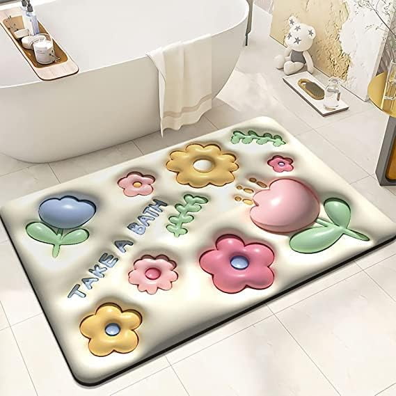 Anti Skid Water Soaking Mat 3D Mat/mat for Entrance Anti Slip mat for Bathroom,3D Visual Bathtub Mats/Soft Door Mat/Rubber Foot Mat/Printed Bath Mat, Water Soaking Mat (1pcs)(Multicolor)