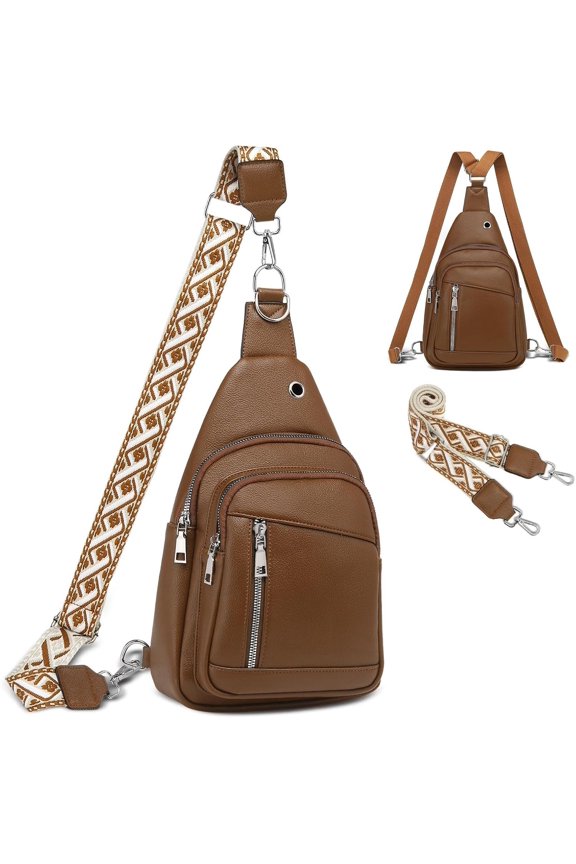 Anti Sling Bag, 2 in 1 PU Leather 8.3" Convertible Crossbody Bags, Fanny Pack Backpack with 2 Removable Straps for Hiking Cycling (Brown)