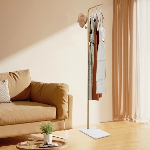 Anti-Slip 3 Hooks & Shoe Base, High-Temp Baking Paint Finish, Coat Rack, Freestanding Coat Rack, Gold Coat Rack, for Living Rooms, Offices, and Boutiques