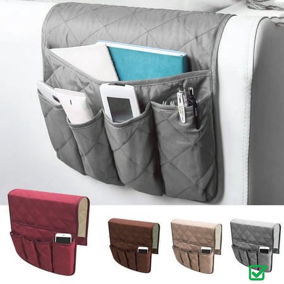 Anti-Slip Armrest Caddy Pocket Organizer for Sofa Couch Chair Recliner Loveseat, Storage for Phone, Book, Magazines, Armchair Remote Control Holder(Gray)