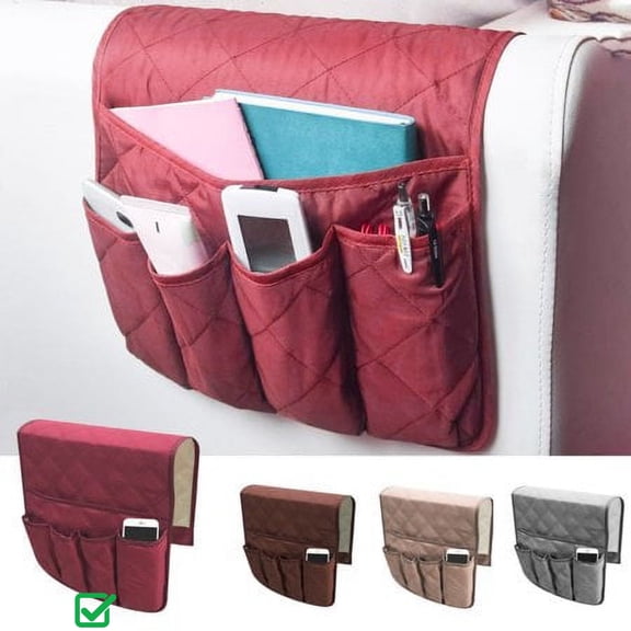 Anti-Slip Armrest Caddy Pocket Organizer for Sofa Couch Chair Recliner Loveseat, Storage for Phone, Book, Magazines, Armchair Remote Control Holder（Red）