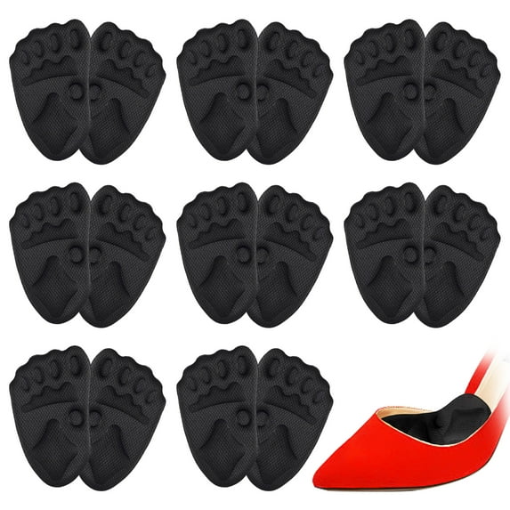 Anti-Slip Ball of Foot Cushions for Heels Inserts Stop Sliding, Self Adhesive Metatarsal Pads Women & Men, High Heel Comfort Foot Pads Forefoot Pain Relief Sole Soothe, 8 Pair Black