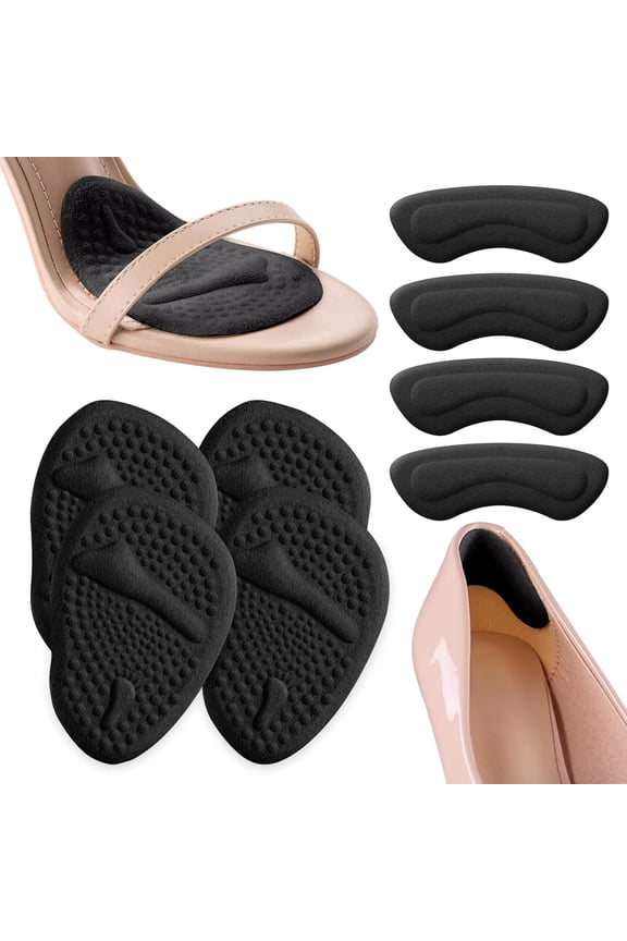 Anti-Slip Ball of Foot Cushions for Shoes, Massaging Dot Metatarsal Pads for Foot Pain, High Heel Comfort Pads, Heel Grips Inserts for Shoes Too Big, Loose Shoes, Blisters (Combination)