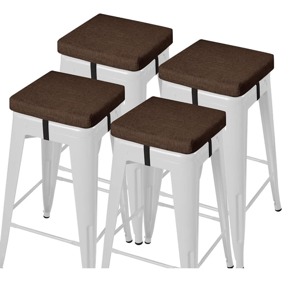Anti-Slip Bar Stool Cushions Square Bar Stool Seat Cushions with Ties Set of 4 Small Square Chair Pads with Machine Washable Cover 12"X12"X2" (Coffee)