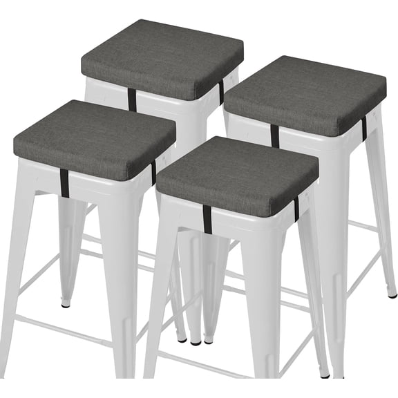 Anti-Slip Bar Stool Cushions Square Bar Stool Seat Cushions with Ties Set of 4 Small Square Chair Pads with Machine Washable Cover 12"X12"X2" (Dark Grey)