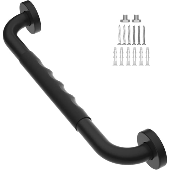 Anti-Slip Black Grab Bars 16 Inch w/Rubber Grip, Stainless Steel Bathroom Wall Mount Oil Rubbed Black Grab Bar Handle, Safety Balance Handrail, Handicap Elderly Senior Assist Shower Handle