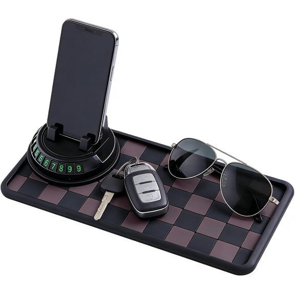 Anti-Slip Car Dashboard Mat with Parking Number and Organizer for Phones and Keys, Universal