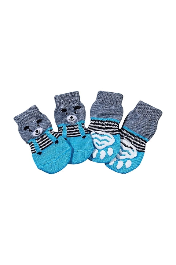 Anti-Slip Dog Socks&Cat Socks with Rubber Reinforcement, Pet Paw Protector for Hardwood Floors Indoor Wear, Light Blue, S,