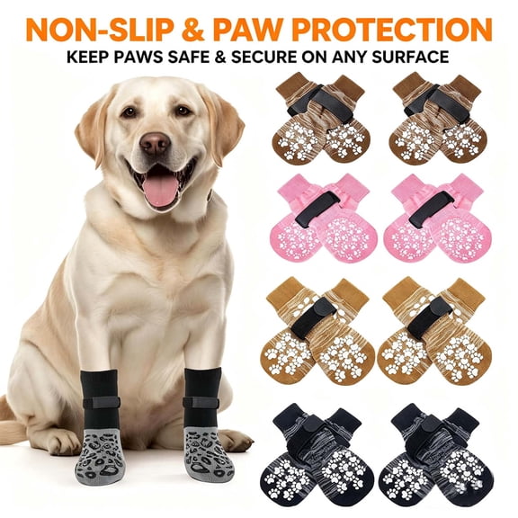 Anti Slip Dog Socks to Prevent Licking Paws, Dog Shoes for Hot Pavement, Dog Booties for Small Medium Large Senior Dogs, Traction Control Boots & Paw Protectors for Hardwood Floors _ Khaki _ S