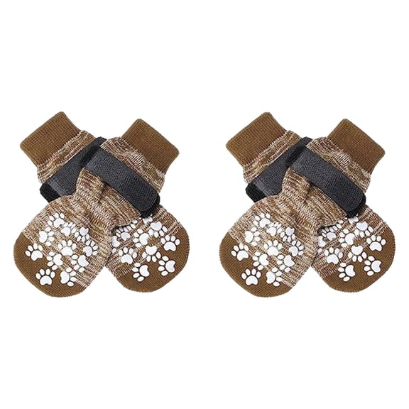 Anti Slip Dog Socks to Prevent Licking Paws, Shoes for Hot Pavement, Booties for Small Medium Large Senior Dogs, Traction Control Boots Brown