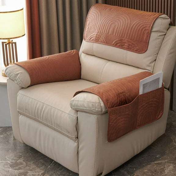 Anti-Slip Faux Leather Sofa Armrest Pad - Retractable Protective Cover, Stain-Resistant Armrest Towel, Luxury Style for Bedroom/Living Room Sofa, 25.98*19.68in, Orange