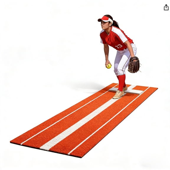 Anti-Slip Foam Backing Softball Pitching Mat, Softball Pitching Mat, Baseball Pitching Mat Red 10x3ft, PE+PP, Rubber & Anti-Fade Turf, Fast Pitch Equipment for Team Training Indoor & Outdoor