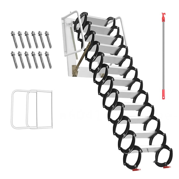 Anti-Slip Foldable Attic Ladder, Retractable Staircase, Titanium-Magnesium Attic Stair with 1102Lbs Capacity for Home Attic, Loft Access