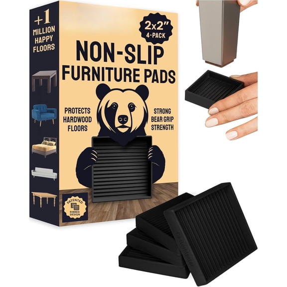 Anti Slip Furniture Pads & Caster Cups - 2" x 2" Black ( of 4) - Couch Floor Protectors for Hardwood, Tile & Floors - Rubber & Floor Protectors for Chairs