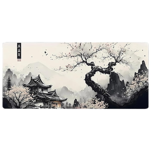 Anti-Slip Gaming Mouse Pad, Japanese Cherry Blossom Art Desk Mat, Waterproof Wear-Resistant Table Mat for Office Home Computer Setup, A Placemat