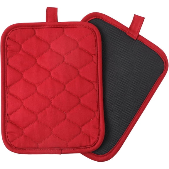 Anti-Slip Grip Pot Holders for Kitchen, Cotton Oven Pot Holders Set with Neoprene for Heat Resistant, Potholders Machine Washable (red)