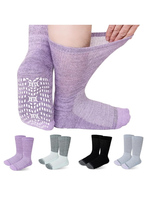 Anti-Slip Gripper Diabetic Socks for Men and Women, UNEEI 4 Pairs Non-Binding Nonslip Socks with Comfort, Ideal for Elderly & Diabetes Foot Care, Size 11-13