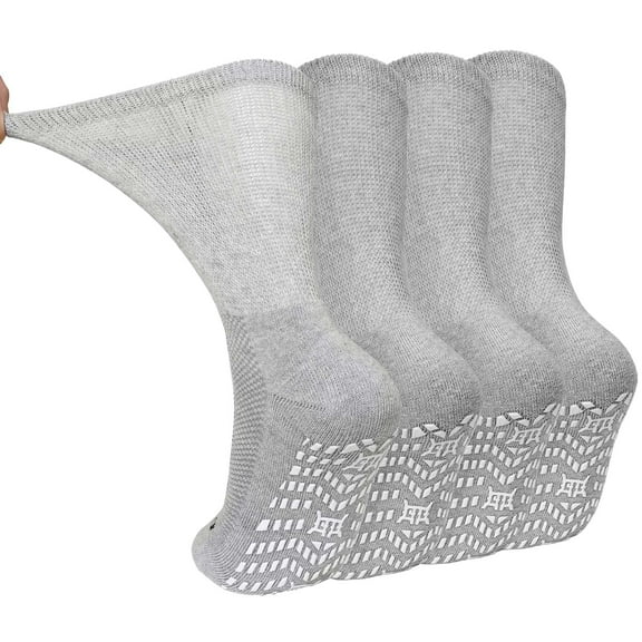 Anti-Slip Gripper Diabetic Socks for Men and Women, UNEEI 4 Pairs Non-Binding Nonslip Socks with Comfort, Ideal for Elderly & Diabetes Foot Care