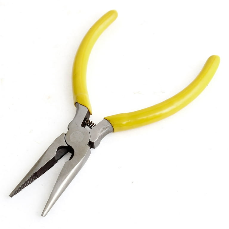 Unique Bargains Yellow Plastic Coated Curved Handle Needle Nose Pliers Hand  Tool 5 