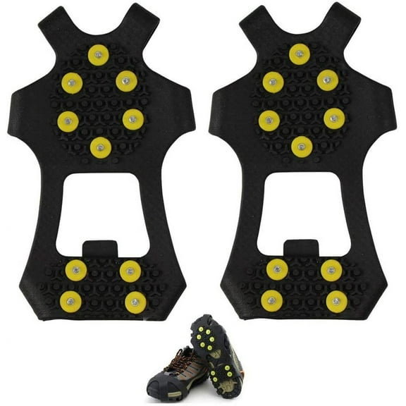Anti Slip Ice & Snow Grips, Shoe/Boot Traction Cleats,Rubber Spikes 10-Studs Crampons Slip-on Stretch Footwear (S/M/L/XL/XXL)