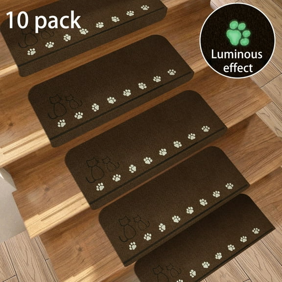 Anti-Slip Stair Mat Curved Sound-Absorbing Washable 4mm Thick 10 Pack 55x22 Brown