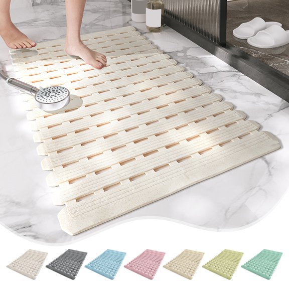 Anti Slip Mat White Bathroom Shower Room Toilet Floor Rug Waterproof Mesh Suction Cup Foot Pad Anti Fall Safety Mat For Wet Areas Home Security Item 1pc Pack Household Accessory Item Unit
