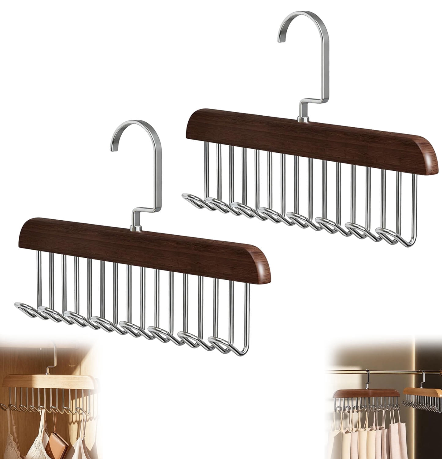 Men On Rack Anti Slip Multi Hook Coat Racks, Wooden Tie Rack Hangers for Men with 8 ...