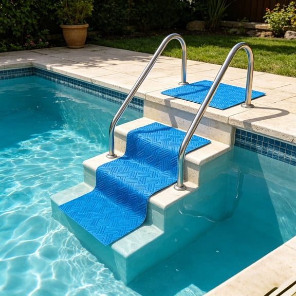 Anti- Pool Step Mat Textured Traction Pad Waterproof Comfort Embossed Floor Mat for Inground Swimming Pool Ladder Steps Poolside Deck