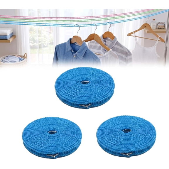 Anti-Slip Portable Clothesline, 16.4ft, Heavy Duty PE, with Hooks, for Camping, RV, Hotel, Backyard, Laundry, Travel