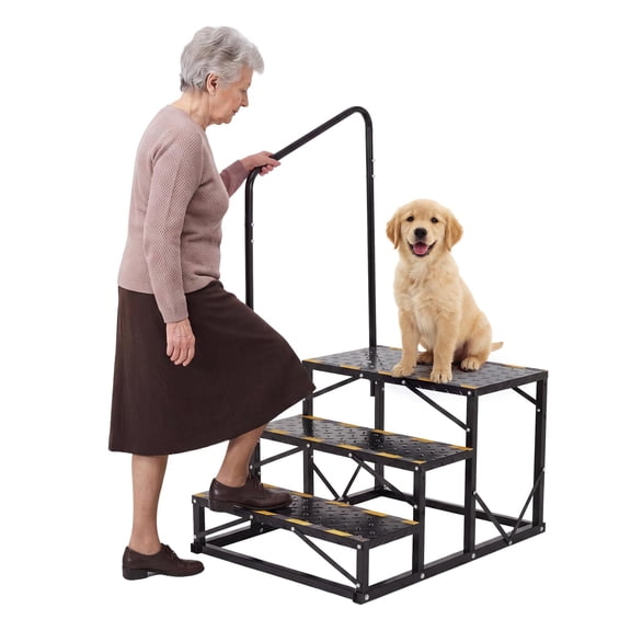 Anti-Slip RV Steps with Handrail, Heavy-Duty Metal Portable RV Stairs for Camper/Travel Trailer/Mobile Home - Outdoor Entry Steps, Removable Single Handrail - Single Armrest 3-Step
