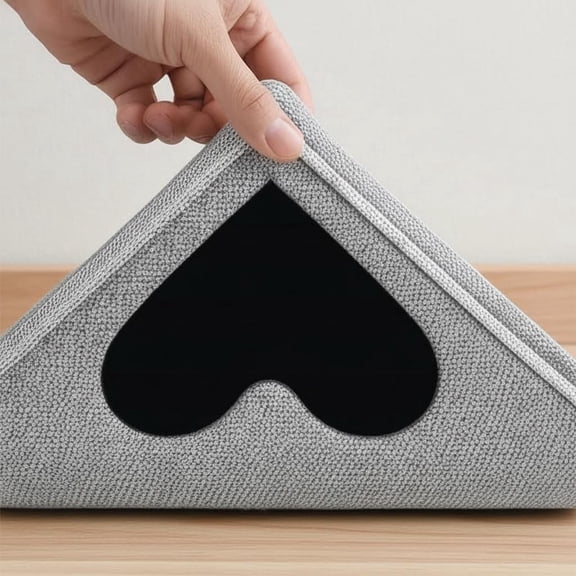 Anti-Slip Rug Holders for Hardwood Floors and Tile, Reusable Heart-Shaped Carpet Holders, Removable and Washable, Black