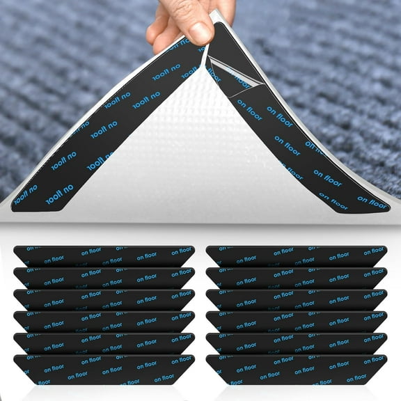 Anti-Slip Rug Pads 20PCS, Double-Sided Washable and Reusable, 1.18 * 7.09 Inches Black Trapezoid Anti-Friction Wrinkling Cuttable Rug Tape for Tile, Hardwood Floors at Home, Stores, Hotels