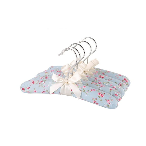 Anti Slip Satin Padded Clothes Hangers for Women Foam Sweater Hangers - Fancy Thick Padded Coat Hanger No Bump Floral Canvas Cover for Adult, Bridesmaid, Wedding Gown Closet, 5pcs