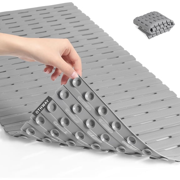 Anti Slip Shower Mat, 36.6" x 16.9" Soft Shower Mats for Inside Shower, Non Slip Shower Bath Mat for Tub with Suction Cups, Machine Washable Shower Floor Mat with Drainage Holes, Light Grey