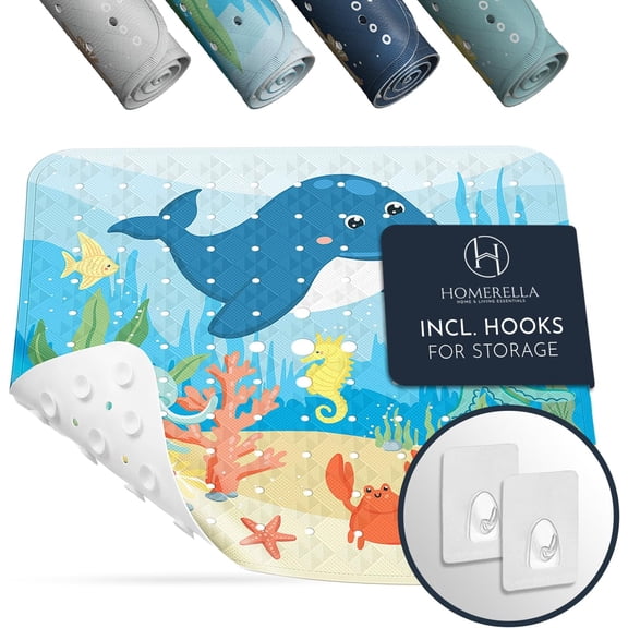 Anti Slip Shower Mat | Anti Mold Non Slip Bathtub Mat for Inside Shower | Square Floor Shower Mat 21 x 21 inch with Suction Cups for Grip & Hooks Hanging and Quick Drying | Machine Washable