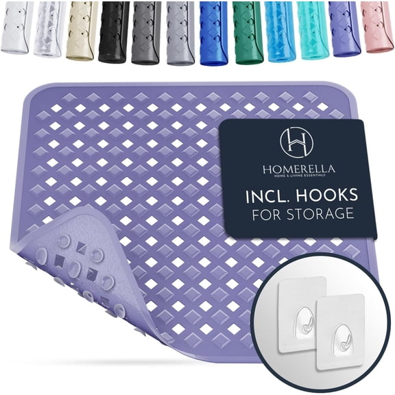 Anti Slip Shower Mat | Anti Mold Non Slip Bathtub Mat for Inside Shower | Square Floor Shower Mat 21 x 21 inch with Suction Cups for Grip & Hooks Hanging and Quick Drying | Machine Washable