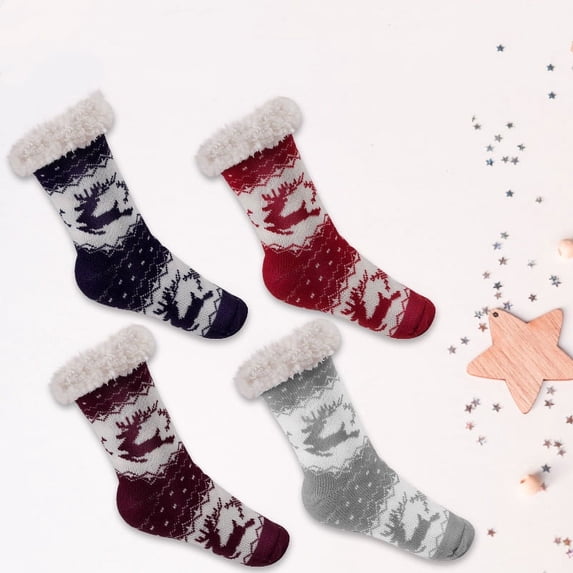 Anti-Slip Slipper Socks Women, Girls Christmas Elk Anti-Slippery Slipper Socks, Cute Fluffy Fleece Slipper Socks, Knitted Slipper Socks for Home(Red/1Pair)