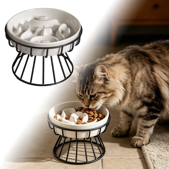 Anti-Slip Slow Eating Ceramic Pet Bowl Anti-Vomit Anti-Tip Food Dish for Cats Small Medium Dogs Dry & Wet Food Feeding