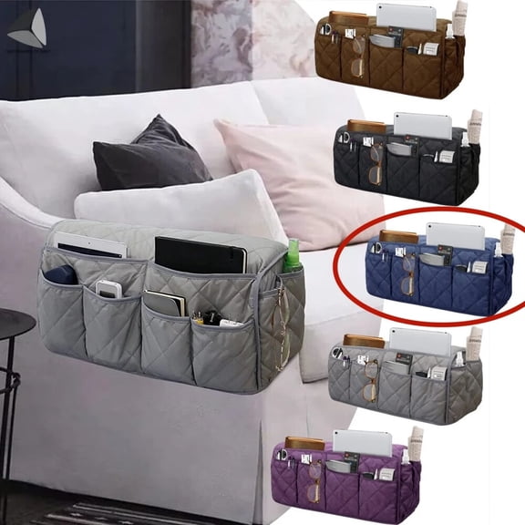 Anti-Slip Sofa Organizer Armrest Cover with 8 Pockets for Sofa Couch Armchair (Black)