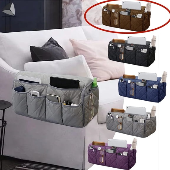 Anti-Slip Sofa Organizer Armrest Cover with 8 Pockets for Sofa Couch Armchair (Black)