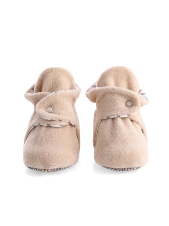 Anti-Slip Sole, Fleece Baby Booties, Newborn Home Booties, Sweat Proof Organic Cotton Lining, Beige