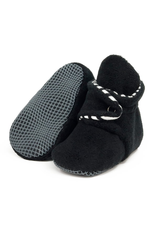 Anti-Slip Sole, Fleece Baby Booties, Newborn Home Booties, Sweat Proof Organic Cotton Lining, Black
