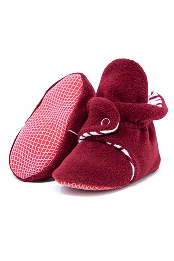 Mini Fleece Booties with Non Skid Bottom | Flexible | for Baby Boys Girls Toddlers (24 Months, Burgundy)
