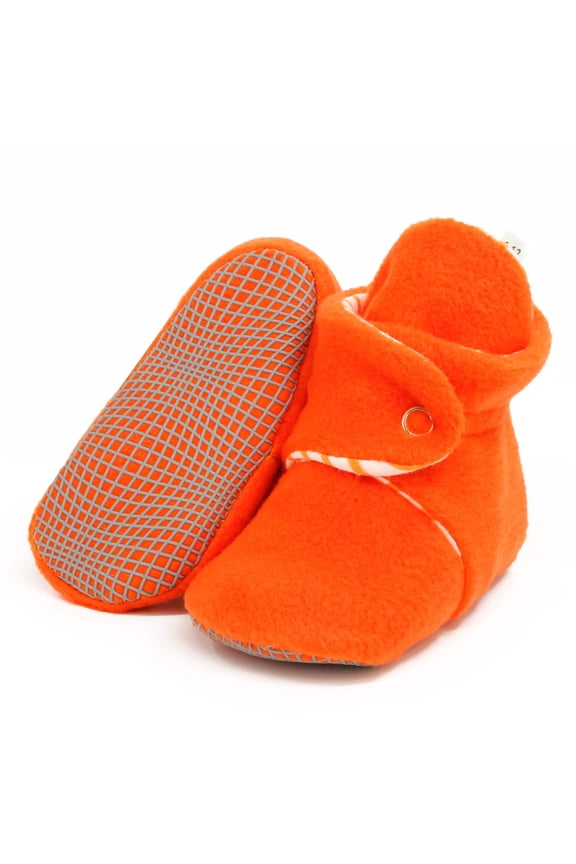 Anti-Slip Sole, Fleece Baby Booties, Newborn Home Booties, Sweat Proof Organic Cotton Lining, Orange