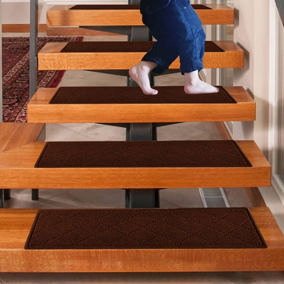 Anti Slip Stair Mats for Indoor Steps - Absorbent, Silent, Self-Adhesive Carpet Treads - Non Slip Striped Floor Mat - Washable, Cuttable Staircase Runner - Acrylic, 30x8in