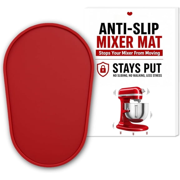 Anti-Slip Stand Mixer Mat for  Select Bowl-Lift 5-8 Qt Mixers -  Base Pad for Heavy Dough Kneading, Reduces Walking, Vibration & Noise, Red