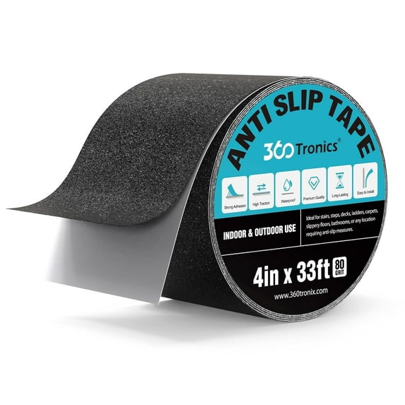 360Tronix Anti Slip Traction Tape, 4 Inch x 33 Foot - Best Grip, Friction, Abrasive Adhesive for Stairs, Tread Step, Indoor, Outdoor (4" X 33')