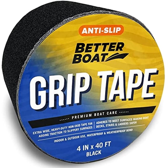 Better Boat Anti Slip Outdoor Stair Treads, Waterproof Non-Skid Grip, 4 Inch x 40 Foot Roll, Black