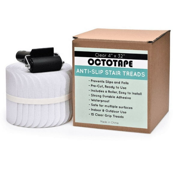 Anti Slip Tape for Staircase & Floor Step Treads, Grip Tape 15 Pre-cut strips 6"x32" and Roller - Angelie Taylor